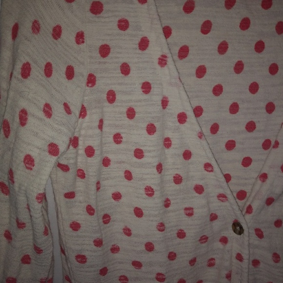 T/O Sweaters M Polka Dot Cotton Cardigan Sweater in Beige Pink - Picture 2 of 4